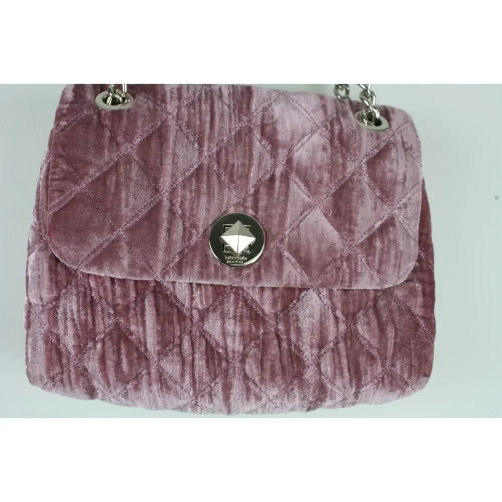 Kate Spade New York Natalia Pink Velvet Quilted Chain Shoulder Bag Coquette